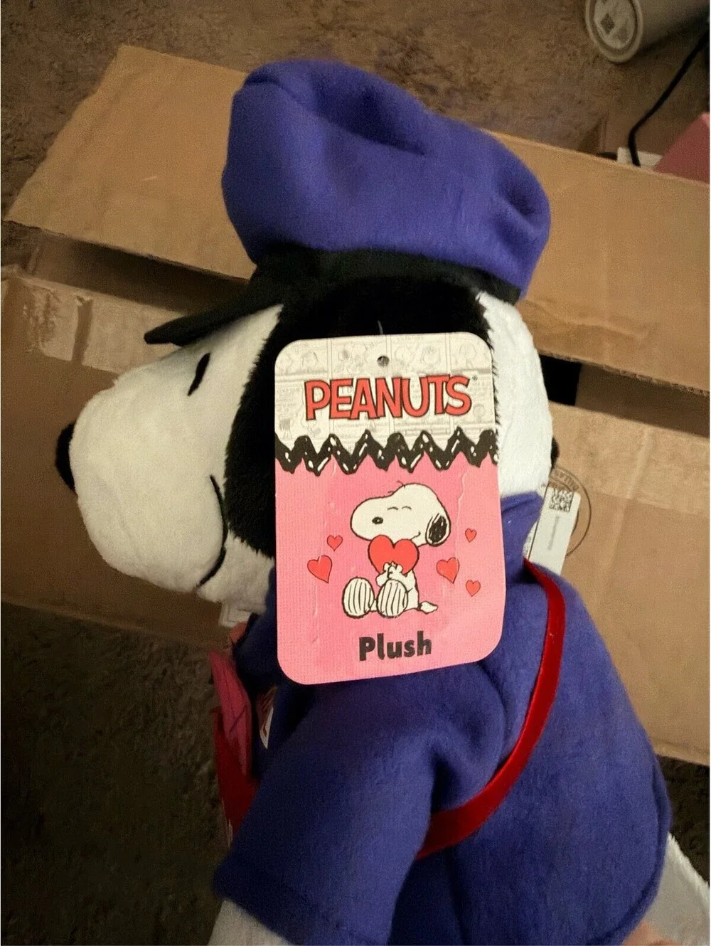 Peanuts Snoopy Mailman Plush 11” Valentine's Day Heart Mail Carrier